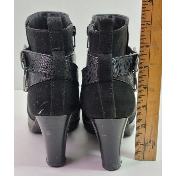 Perphy Black Leather Platform Ankle Boots Crocodile Printed Strap Womens size 7 - Picture 5 of 13